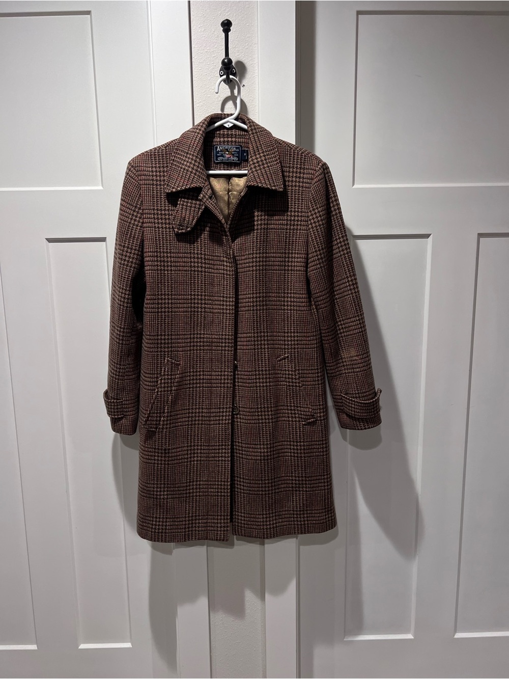 American Living Classic Brown Glen Plaid Wool Blend Coat - Women